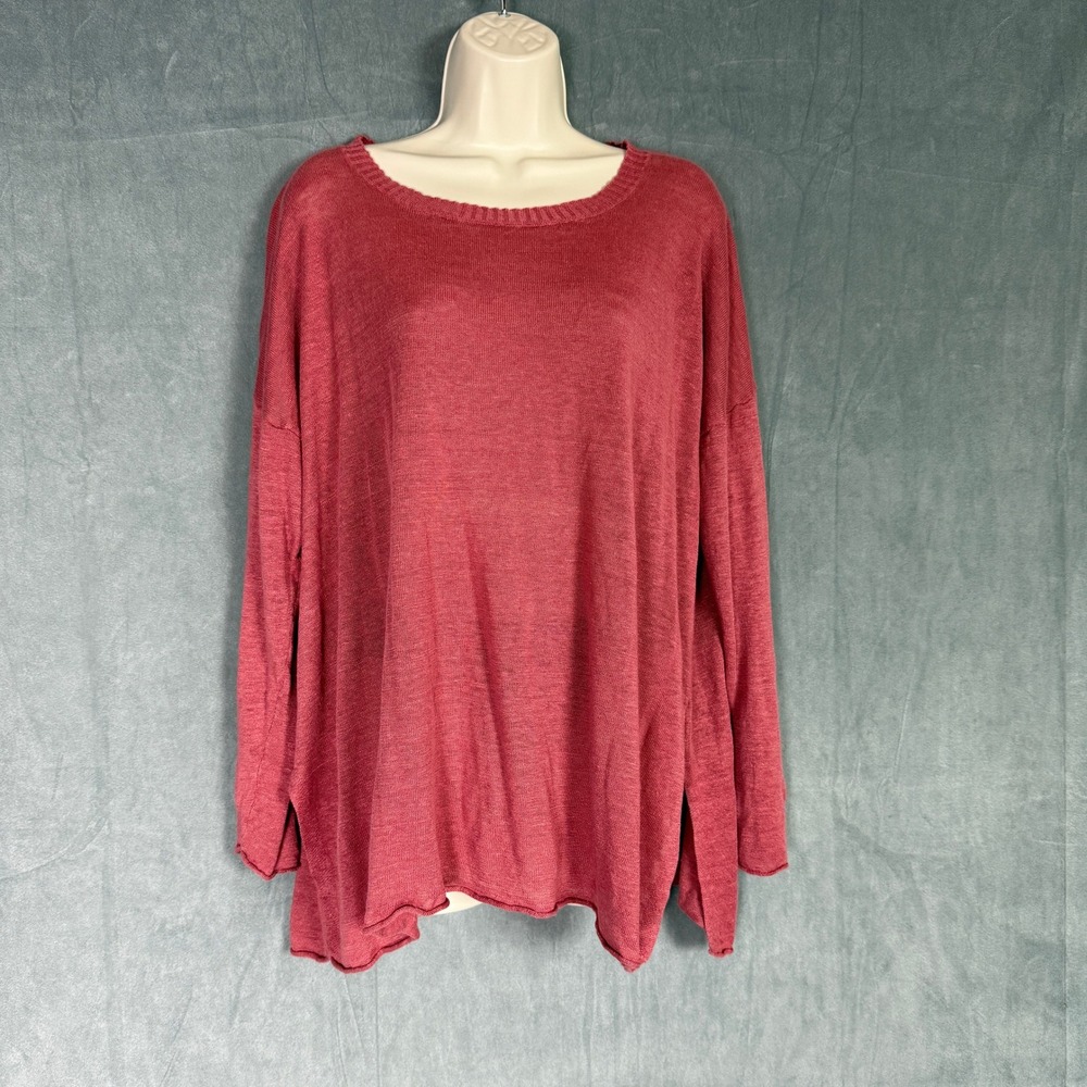 Gudrun Sjoden Organic Linen Knit Sweater Womens L Burgundy Long Sleeve Summer‎